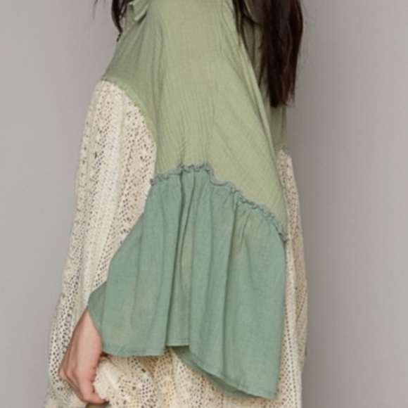 POL top frayed edge crochet Shacket long sleeves button down NWT Boutique - Picture 8 of 11